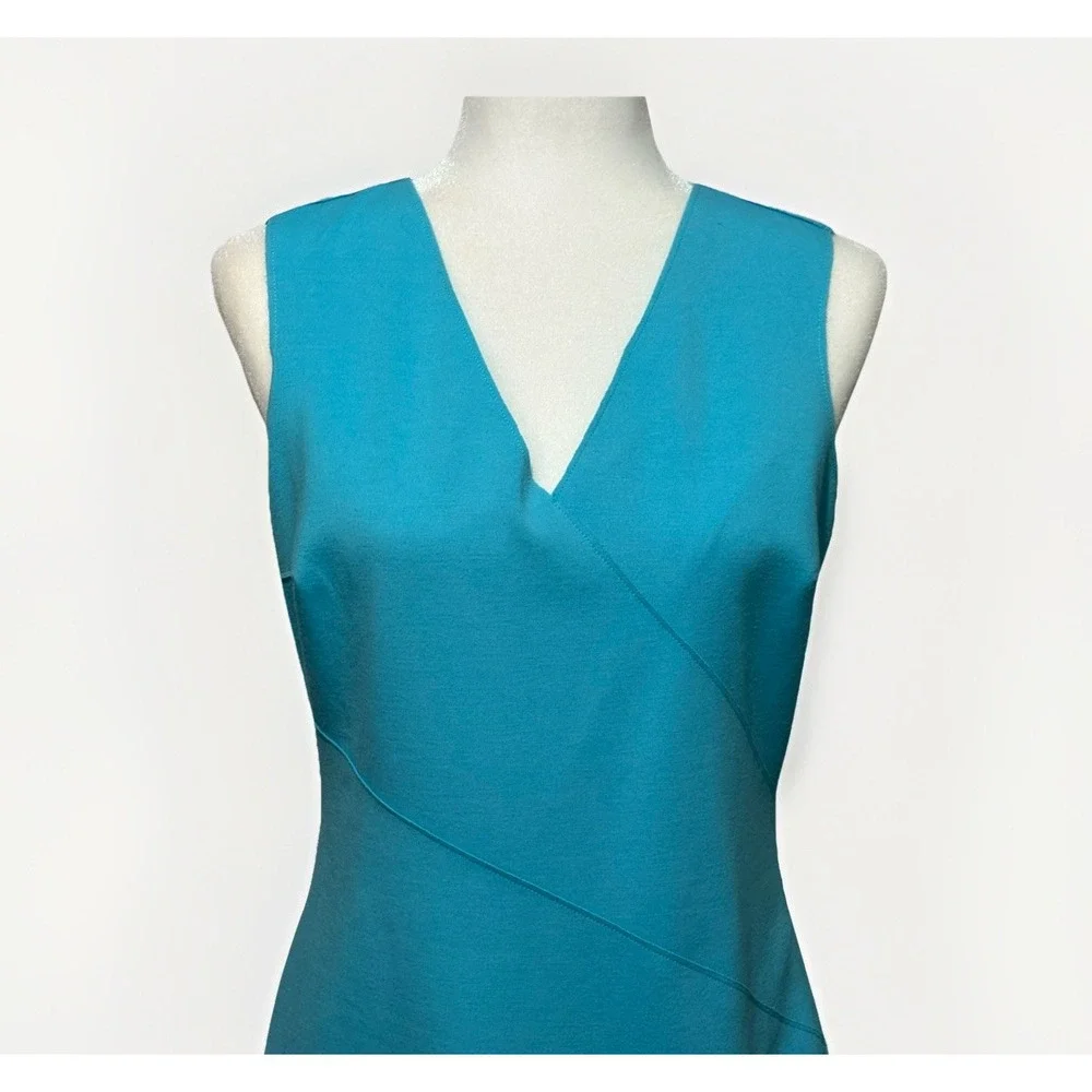 VTG David Hayes Montaldos Silk Sheath Dress Jacket Set 6 Blue White Designer 80s - Picture 7 of 14